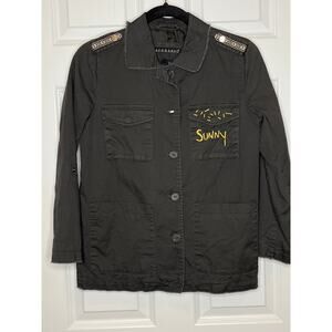 Bernado Gray Military Style Button Front Jacket with‎ Embroidery Size 10/12